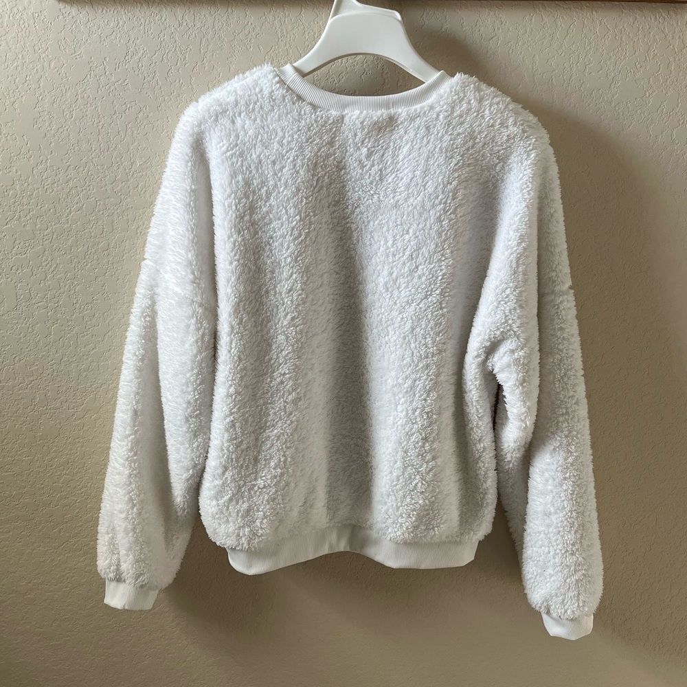 Zoe + Liv Women’s White Sherpa “Best Life” Pullover Sweatshirt Size L - Picture 7 of 7